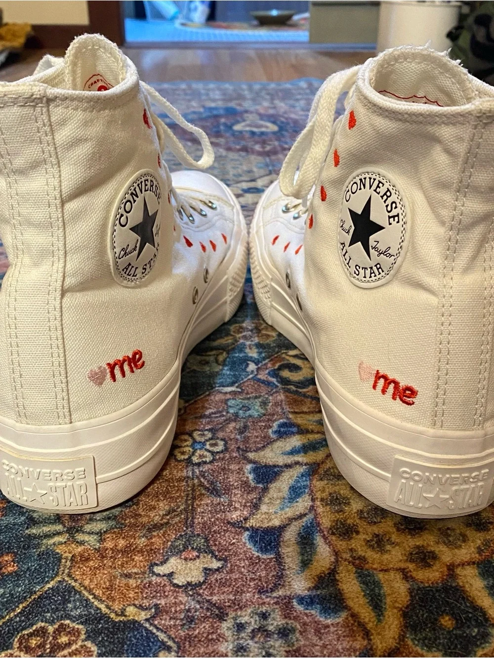 LOVE ME Converse White High-Top Sneakers with Red Embroidered Detail - Picture 5 of 7